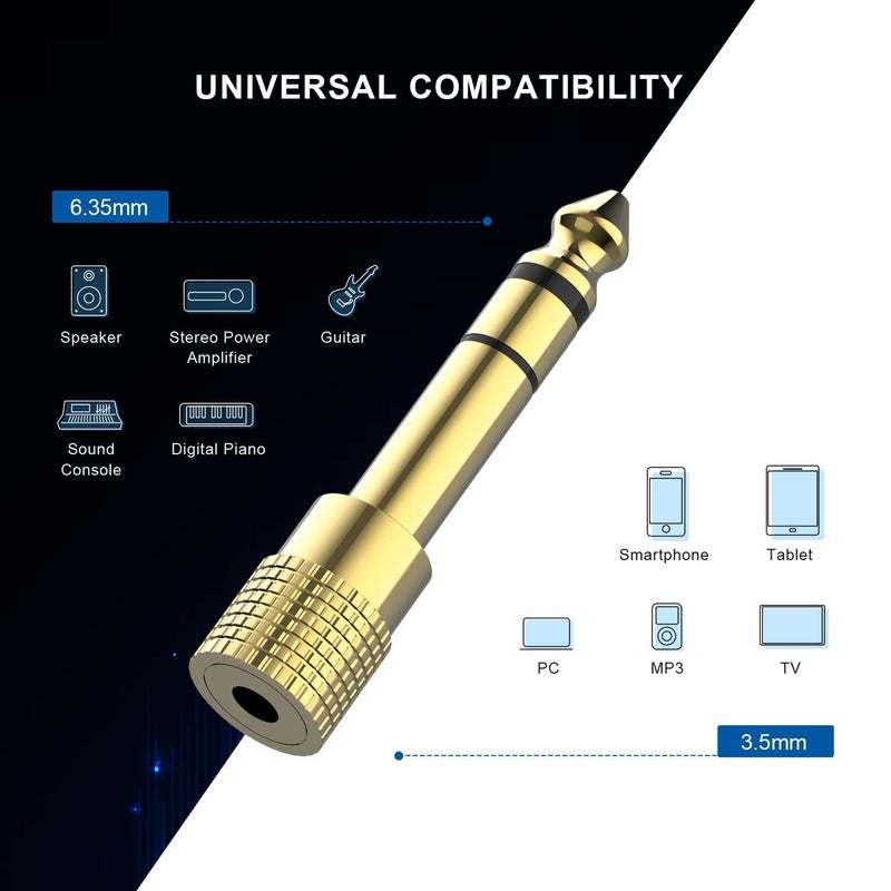 DIGITNOW Headphone Adapter 6.35mm (1/4 Inch) Male to 3.5mm (1/8 Inch) Female and 3.5 mm Male Plug to 6.35 mm Female Jack, Audio Stereo TRS Converter Adapters (4 -Pack Gold Plated) - Image 5